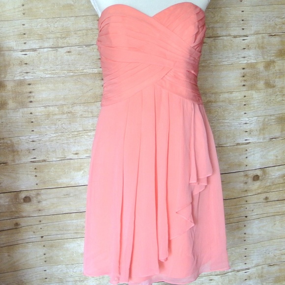David's Bridal Strapless Crinkle Chiffon Dress 12 - Picture 1 of 9